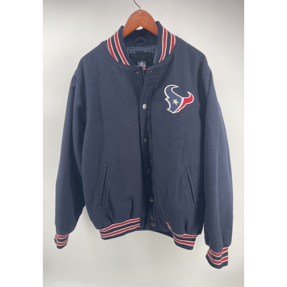 NFL Houston‎ Texans Wool Blend Varsity Jacket Mens L G-III Snap Front